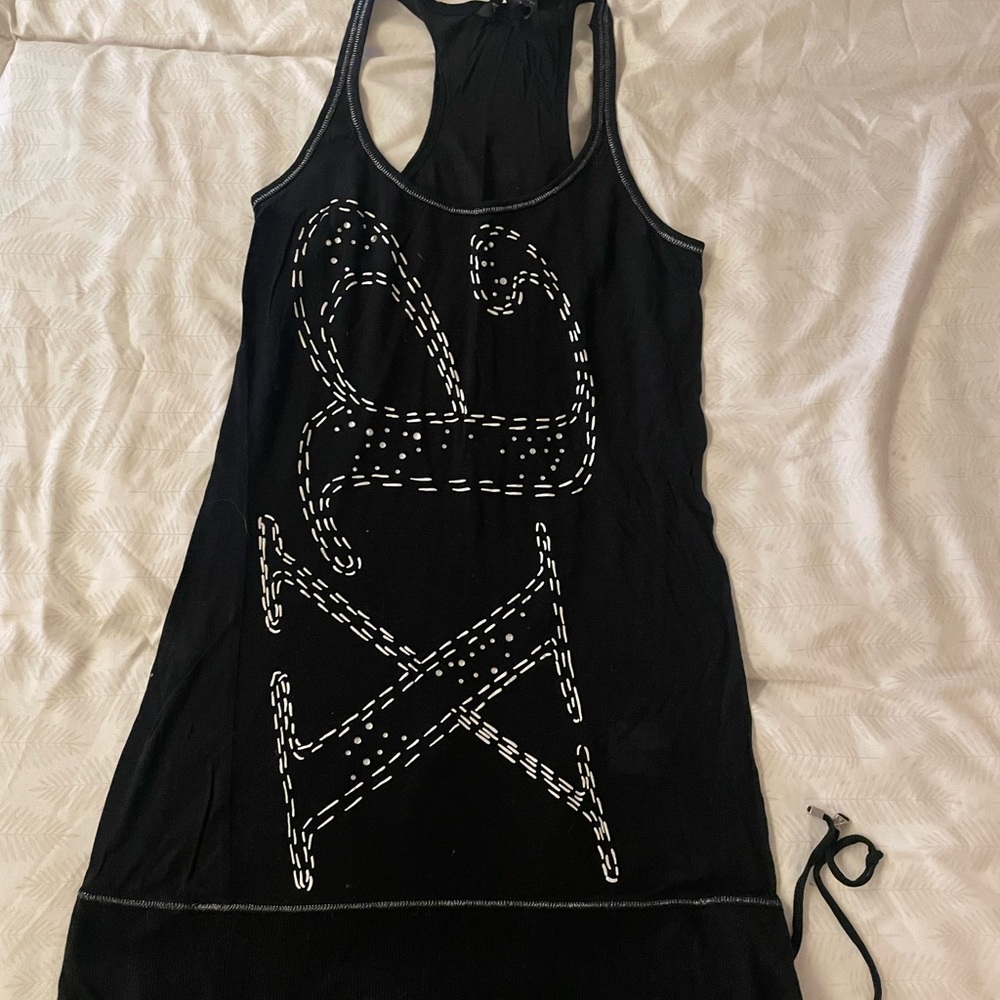 Armani Exchange Black Tank Top with White Stitch Design